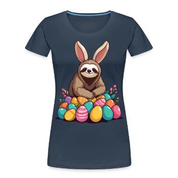 Lustiges Faultier Osterhase Ikonisches Ostern - Frauen Premium Bio T-Shirt - Navy - Vorne - Mia (176cm)