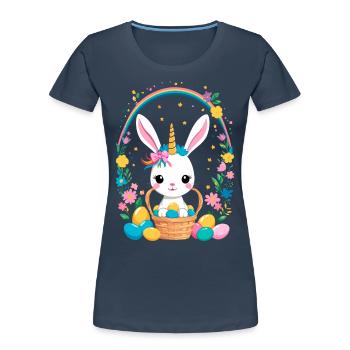 Funny Unicorn Easter Bunny Cute Easter Unicorn - Women's Premium Organic T-Shirt - navy - Front - Mia (176cm)