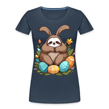 Lustiges Faultier Osterhase Süßes Osterfaultier - Frauen Premium Bio T-Shirt - Navy - Vorne - Mia (176cm)