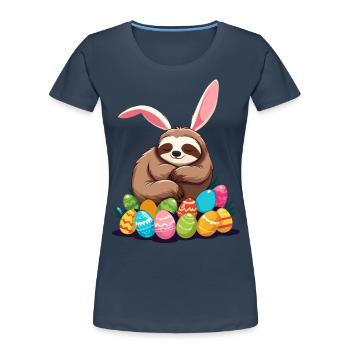 Lustiges Faultier Osterhase Ikonisches Ostern - Frauen Premium Bio T-Shirt - Navy - Vorne - Mia (176cm)