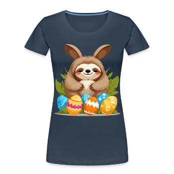 Lustiges Faultier Osterhase Ikonisches Ostern - Frauen Premium Bio T-Shirt - Navy - Vorne - Mia (176cm)