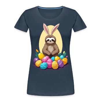 Lustiges Faultier Osterhase Ikonisches Ostern - Frauen Premium Bio T-Shirt - Navy - Vorne - Mia (176cm)