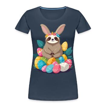 Lustiges Faultier Osterhase Ikonisches Ostern - Frauen Premium Bio T-Shirt - Navy - Vorne - Mia (176cm)