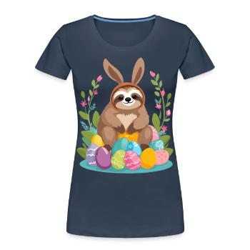 Funny Sloth Easter Bunny Iconic Easter - Women's Premium Organic T-Shirt - navy - Front - Mia (176cm)