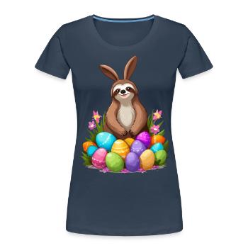 Lustiges Faultier Osterhase Süßes Osterdesign - Frauen Premium Bio T-Shirt - Navy - Vorne - Mia (176cm)