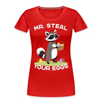 Funny Egg Thief Raccoon Easter Bunny Design - Women's Premium Organic T-Shirt - navy - Front - Mia (176cm)