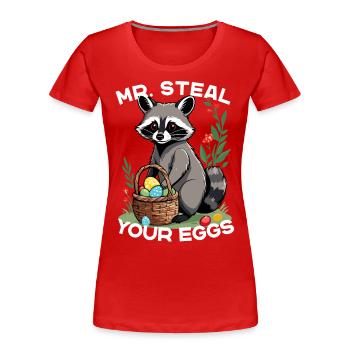 Funny Egg Thief Raccoon Easter Bunny Design - Women's Premium Organic T-Shirt - navy - Front - Mia (176cm)