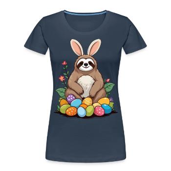 Lustiges Faultier Osterhase Ikonisches Ostern - Frauen Premium Bio T-Shirt - Navy - Vorne - Mia (176cm)