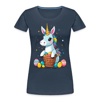 Lustiges Einhorn Osterhase Süßes Ostereinhorn - Frauen Premium Bio T-Shirt - Navy - Vorne - Mia (176cm)