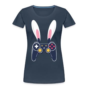 Lapin de Pâques Gamer & Gaming Streetwear Iconique - T-shirt bio Premium Femme - bleu marine - Devant - Mia (176cm)