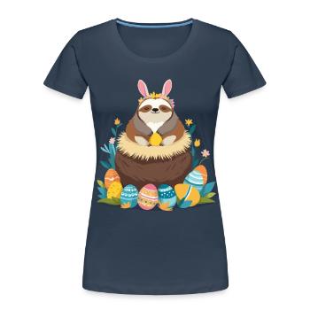 Drôle de paresseux lapin de Pâques mignon paresseux de Pâques - T-shirt bio Premium Femme - bleu marine - Devant - Mia (176cm)