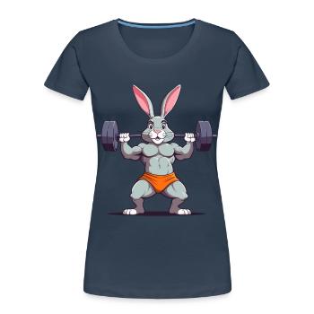 Lapin de Pâques Bodybuilder Drôle & Animal Workout - T-shirt bio Premium Femme - bleu marine - Devant - Mia (176cm)