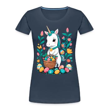 Funny Unicorn Easter Bunny Cute Easter Unicorn - Women's Premium Organic T-Shirt - navy - Front - Mia (176cm)