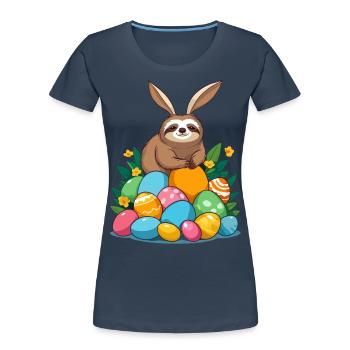 Lustiges Faultier Osterhase Ikonisches Ostern - Frauen Premium Bio T-Shirt - Navy - Vorne - Mia (176cm)