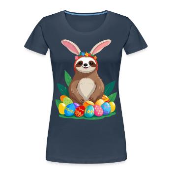 Drôle de paresseux lapin de Pâques emblématique Pâques - T-shirt bio Premium Femme - bleu marine - Devant - Mia (176cm)