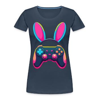 Lapin de Pâques Gamer & Gaming Streetwear Iconique - T-shirt bio Premium Femme - bleu marine - Devant - Mia (176cm)