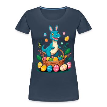 Dinosaure de Pâques emblématique Dinosaure lapin de Pâques - T-shirt bio Premium Femme - bleu marine - Devant - Mia (176cm)