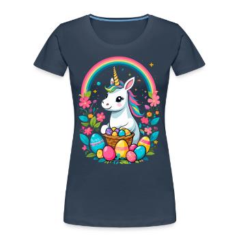 Funny Unicorn Easter Bunny Cute Easter Unicorn - Women's Premium Organic T-Shirt - navy - Front - Mia (176cm)