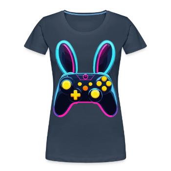 Lapin de Pâques Gamer & Gaming Streetwear Iconique - T-shirt bio Premium Femme - bleu marine - Devant - Mia (176cm)