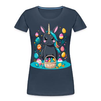 Licorne drôle lapin de Pâques Licorne mignonne Licorne de Pâques - T-shirt bio Premium Femme - bleu marine - Devant - Mia (176cm)