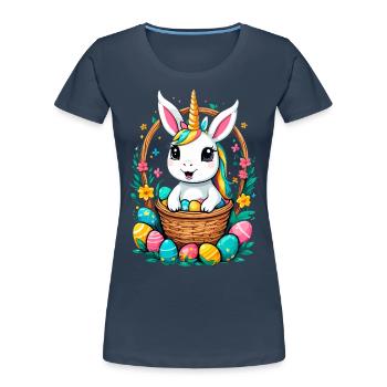 Lustiges Einhorn Osterhase Süßes Ostereinhorn - Frauen Premium Bio T-Shirt - Navy - Vorne - Mia (176cm)