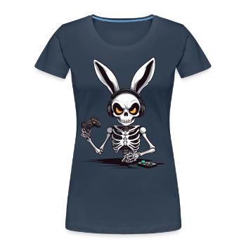 Lapin de Pâques Gamer & Gaming Streetwear Iconique - T-shirt bio Premium Femme - bleu marine - Devant - Mia (176cm)