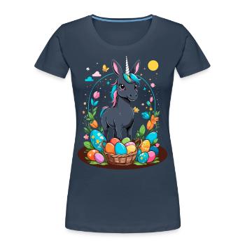 Funny Unicorn Easter Bunny Cute Easter Unicorn - Women's Premium Organic T-Shirt - navy - Front - Mia (176cm)