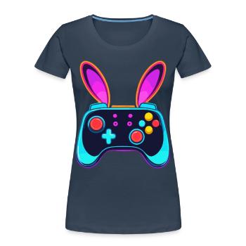 Lapin de Pâques Gamer & Gaming Streetwear Iconique - T-shirt bio Premium Femme - bleu marine - Devant - Mia (176cm)