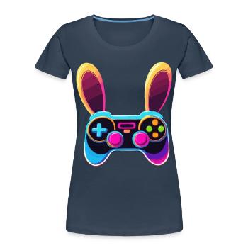 Lapin de Pâques Gamer Jeux de Pâques emblématiques - T-shirt bio Premium Femme - bleu marine - Devant - Mia (176cm)