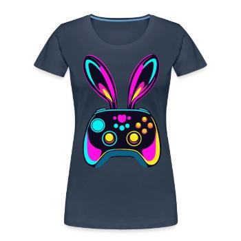 Osterhase Gamer - Gaming Streetwear Ikonisches - Frauen Premium Bio T-Shirt - Navy - Vorne - Mia (176cm)