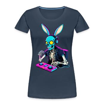 Lapin de Pâques Gamer & Gaming Streetwear Iconique - T-shirt bio Premium Femme - bleu marine - Devant - Mia (176cm)