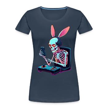 Lapin de Pâques Gamer et Design de streetwear de jeu - T-shirt bio Premium Femme - bleu marine - Devant - Mia (176cm)