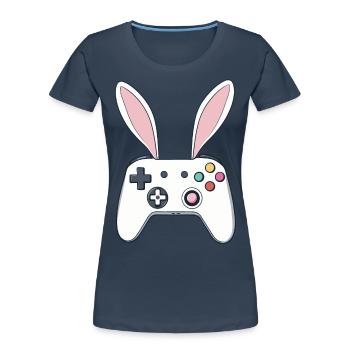 Lapin de Pâques Gamer & Gaming Streetwear Iconique - T-shirt bio Premium Femme - bleu marine - Devant - Mia (176cm)