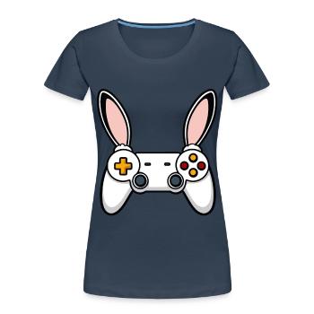 Lapin de Pâques Gamer & Gaming Streetwear Iconique - T-shirt bio Premium Femme - bleu marine - Devant - Mia (176cm)