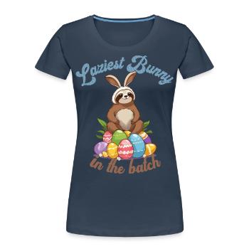 Drôle de dicton paresseux lapin de Pâques douce Pâques - T-shirt bio Premium Femme - bleu marine - Devant - Mia (176cm)