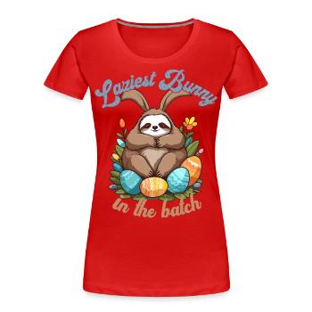 Drôle de dicton paresseux lapin de Pâques emblématique - T-shirt bio Premium Femme - bleu marine - Devant - Mia (176cm)