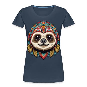 Sloth Mexico Sugar Skull Streetwear Design - Women's Premium Organic T-Shirt - navy - Front - Mia (176cm)