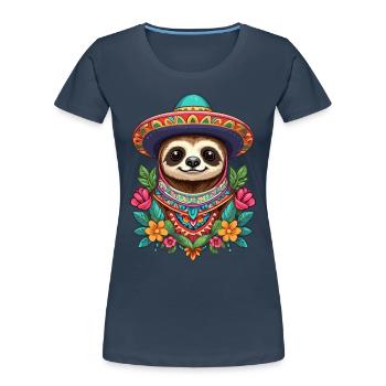 Paresseux Sugar Skull Mexique Design esthétique - T-shirt bio Premium Femme - bleu marine - Devant - Mia (176cm)