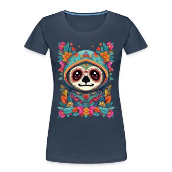 Faultier Ikonischer Zuckerschädel Mexiko - Frauen Premium Bio T-Shirt - Navy - Vorne - Mia (176cm)