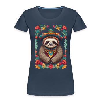 Sloth Mexico Sugar Skull Streetwear - Women's Premium Organic T-Shirt - navy - Front - Mia (176cm)