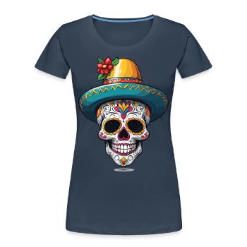 Iconic Sugar Skull Mexico Skull Streetwear - Women's Premium Organic T-Shirt - navy - Front - Mia (176cm)