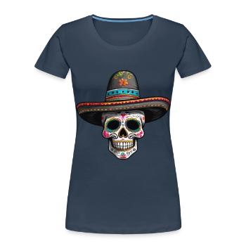 Fête mexicaine emblématique de Sugar Skull - T-shirt bio Premium Femme - bleu marine - Devant - Mia (176cm)
