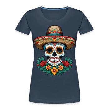 Iconic Sugar Skull Mexico Skull Streetwear - Women's Premium Organic T-Shirt - navy - Front - Mia (176cm)