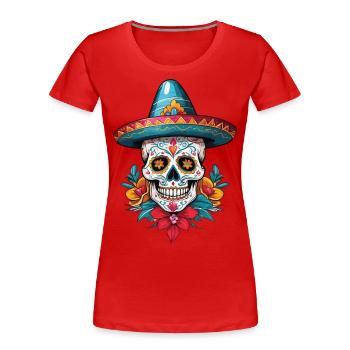 Fête mexicaine emblématique de Sugar Skull - T-shirt bio Premium Femme - bleu marine - Devant - Mia (176cm)