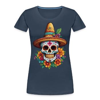 Iconic Sugar Skull Mexico Skull Streetwear - Women's Premium Organic T-Shirt - navy - Front - Mia (176cm)