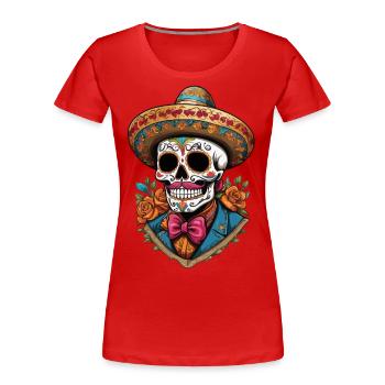 Fête mexicaine emblématique de Sugar Skull - T-shirt bio Premium Femme - bleu marine - Devant - Mia (176cm)