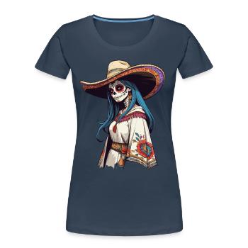 Iconic Sugar Skull Mexico Skull Streetwear - Women's Premium Organic T-Shirt - navy - Front - Mia (176cm)