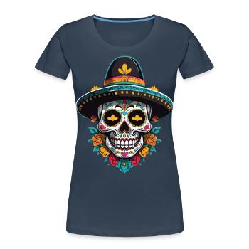 Fête mexicaine emblématique de Sugar Skull - T-shirt bio Premium Femme - bleu marine - Devant - Mia (176cm)