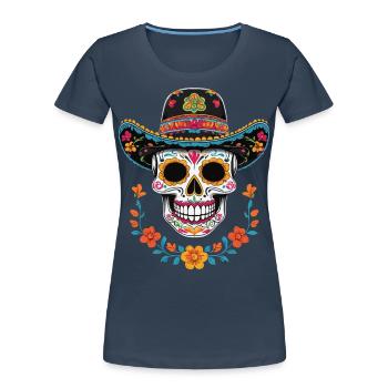 Iconic Sugar Skull Mexican Streetwear - Women's Premium Organic T-Shirt - navy - Front - Mia (176cm)