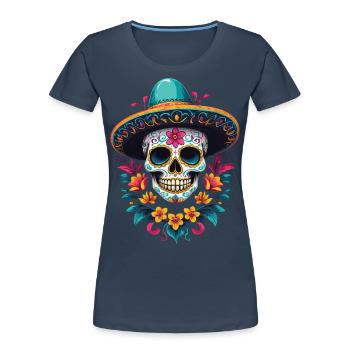 Fête mexicaine emblématique de Sugar Skull - T-shirt bio Premium Femme - bleu marine - Devant - Mia (176cm)